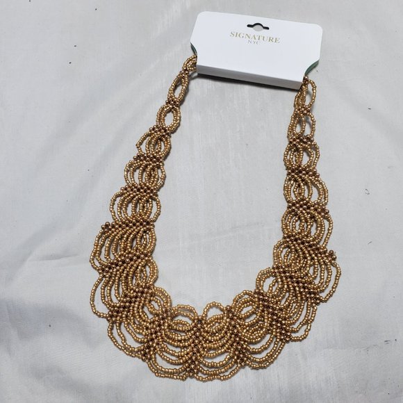 Signature gold braided seed bead statement necklace - Picture 2 of 4